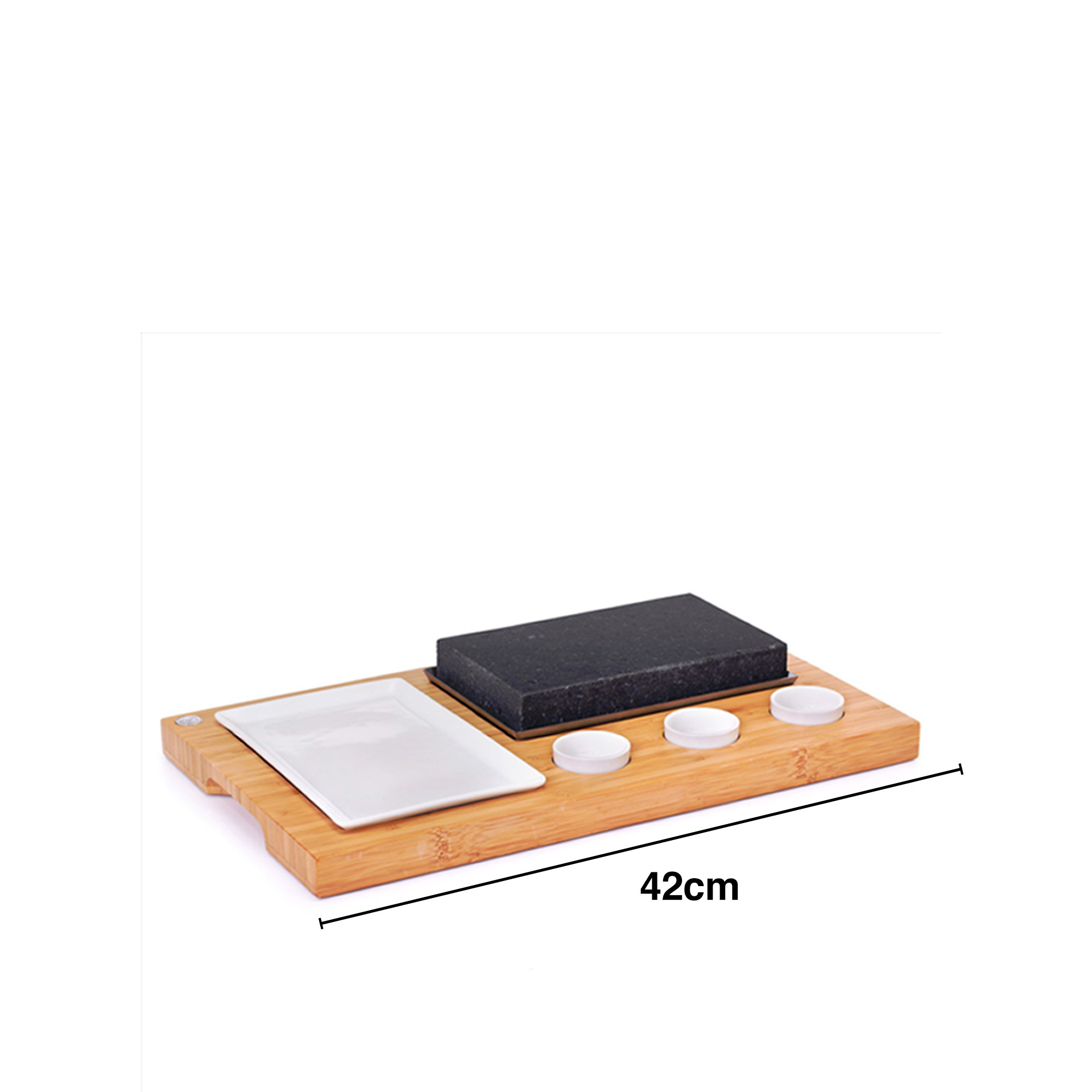 Tábua Madeira com Pedra + 3 Taças + Prato 42X25cm