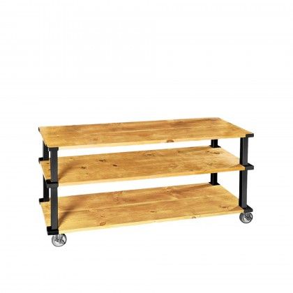 Carro Serviço Madeira Natural 3 Estantes 183X61X112cm Carro Serviço Madeira Natural 3 Estantes 183X61X112cm