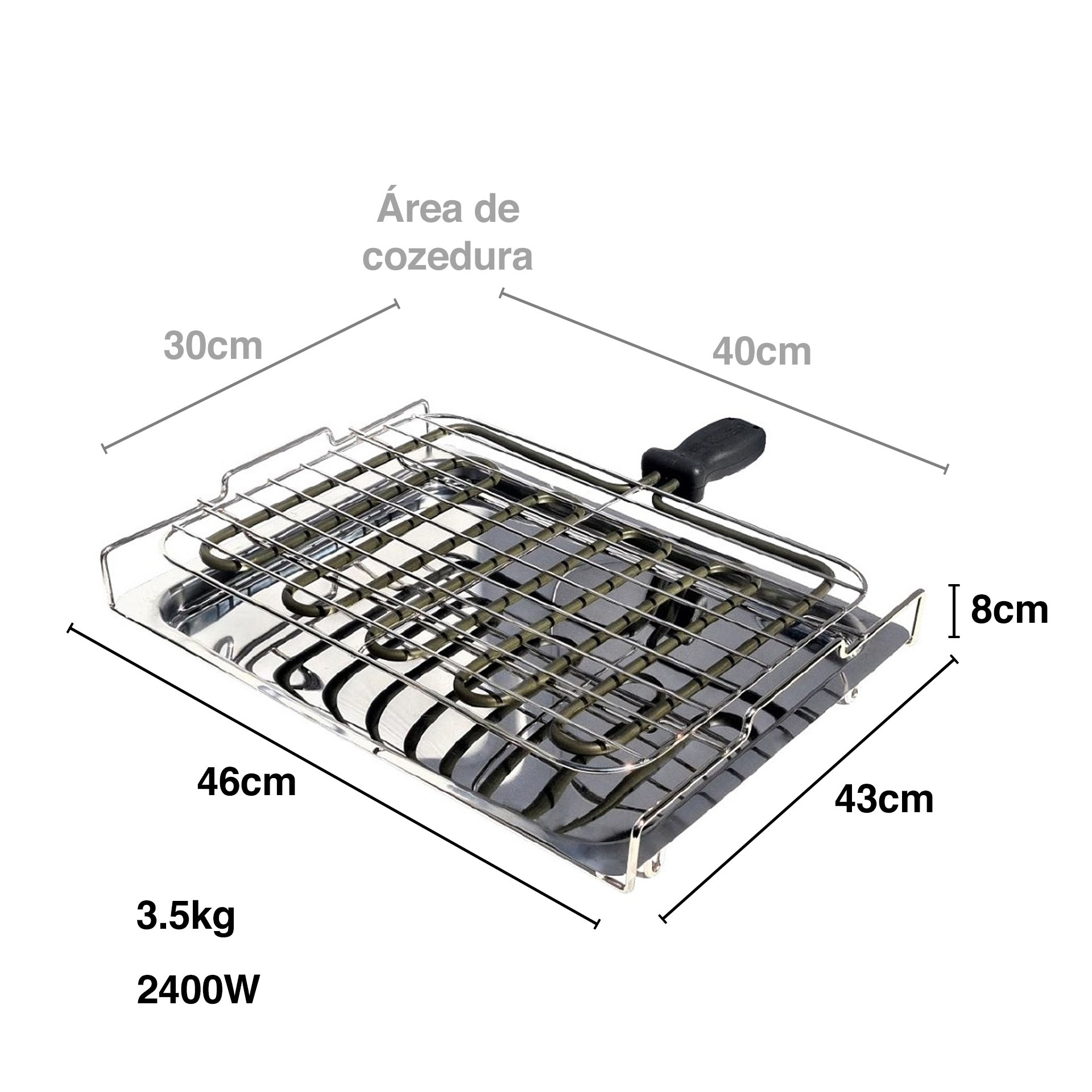 Grelhador Elétrico Inox 2400w 46X43X8cm