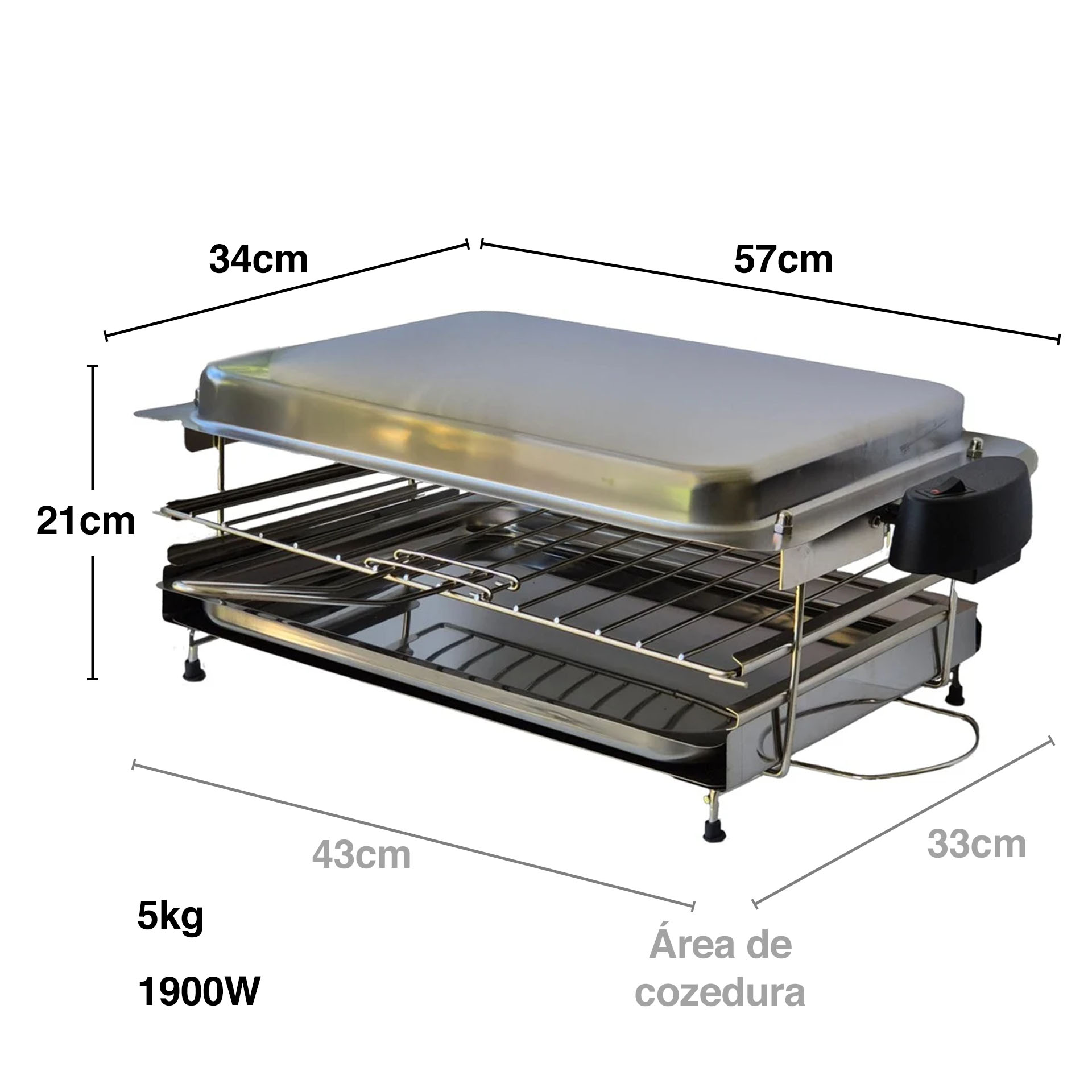 Grelhador Elétrico Sem Fumo XL 1900w 57X34X21cm