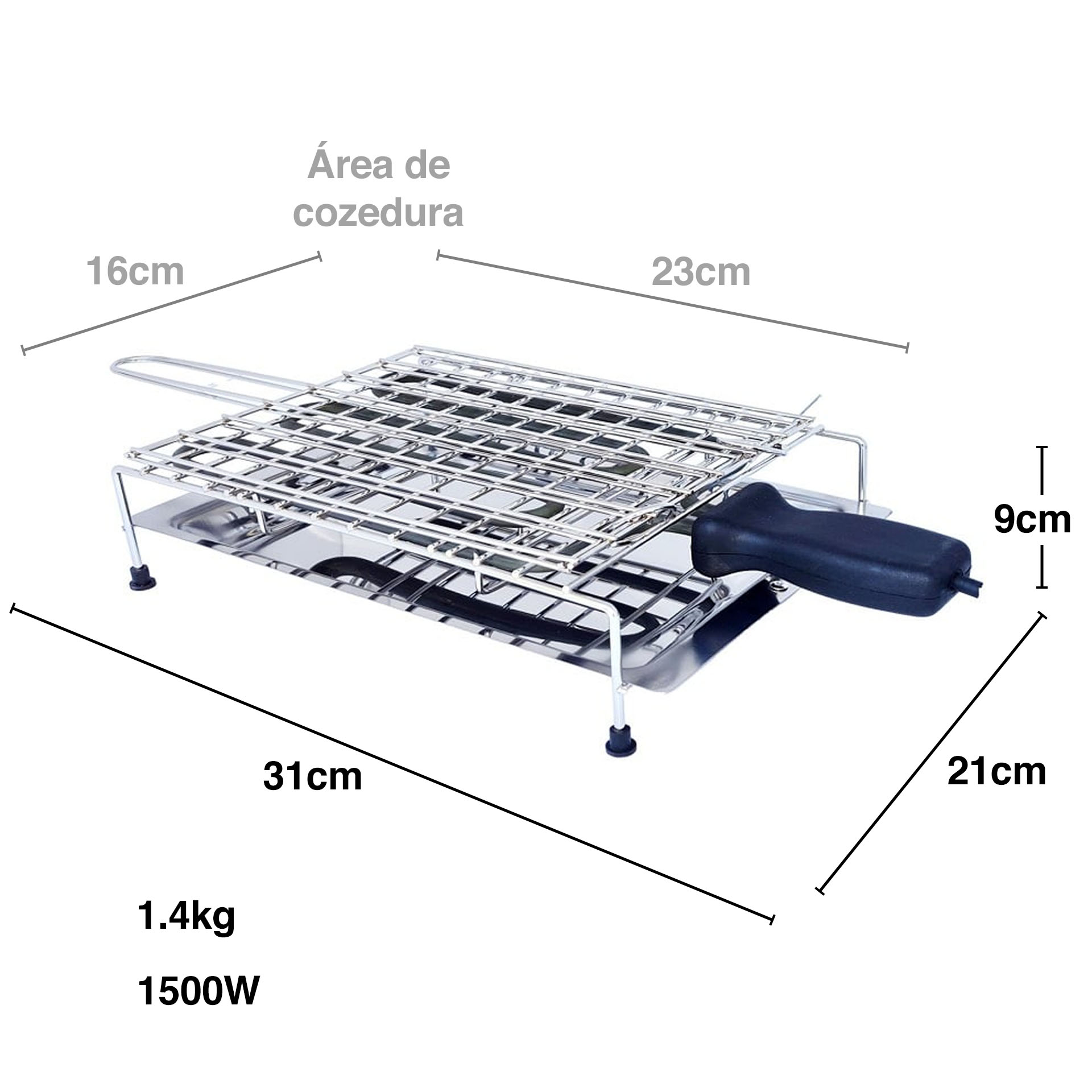 Grelhador Elétrico Inox 1500w 31X21X9cm
