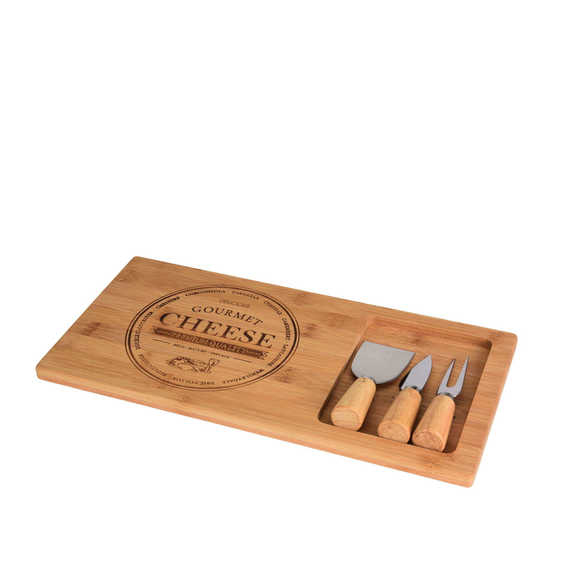 Tábua Queijo Madeira com 3 Acessórios 38X18cm