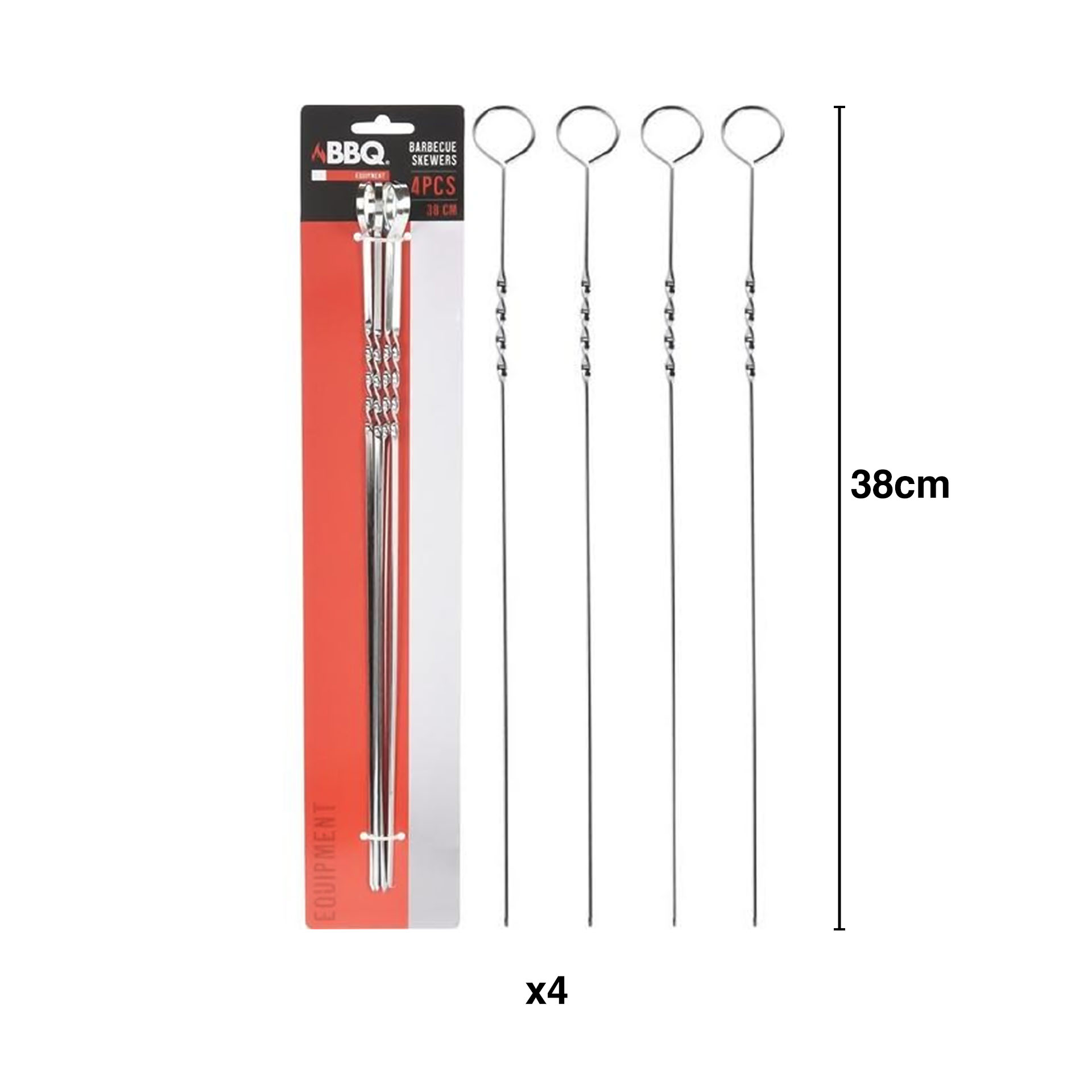 Espeto Churrasco Metal Cinzento 38cm Pack 4
