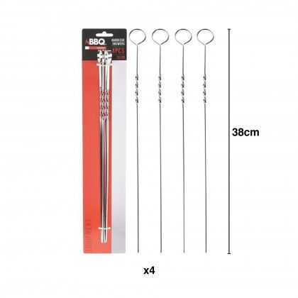 Espeto Churrasco Metal Cinzento 38cm Pack 4