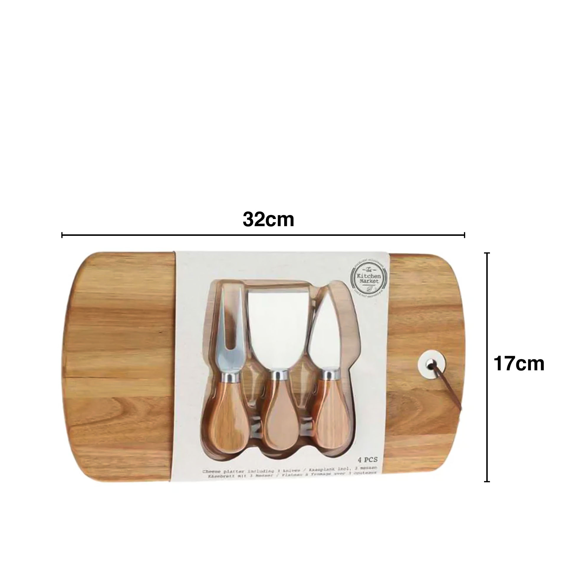 Tábua Queijo Madeira com 3 Acessórios 32X17cm