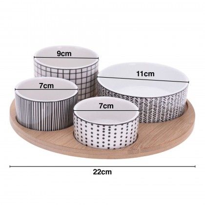 T�bua Servir com 4 Ta�as Porcelana Redondo 22cm