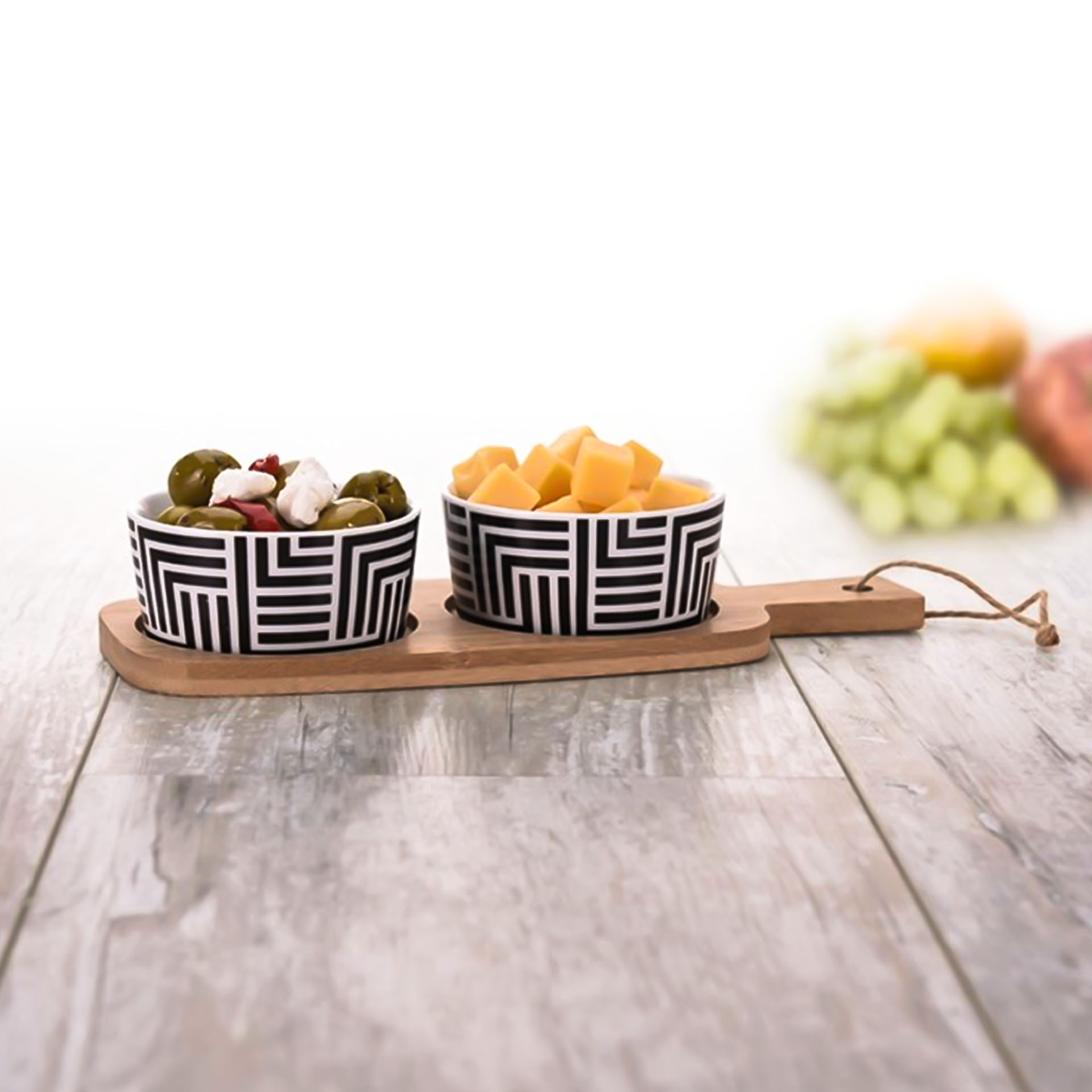 Tábua Servir com 2 Taças Porcelana Redondo 12.5X10cm