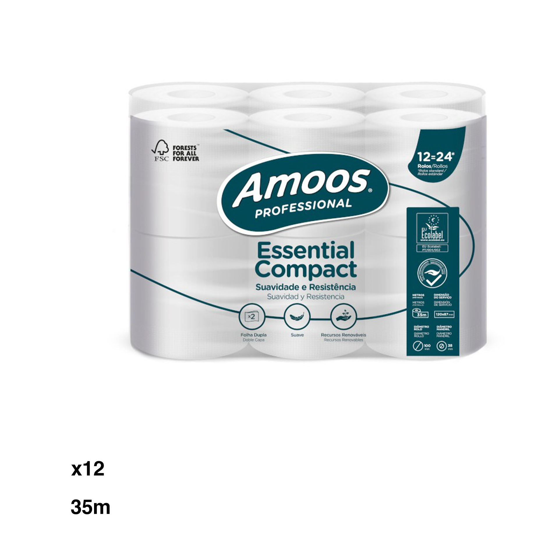 Papel Higiénico Doméstico Compact 2 Folhas 35m Pack 12