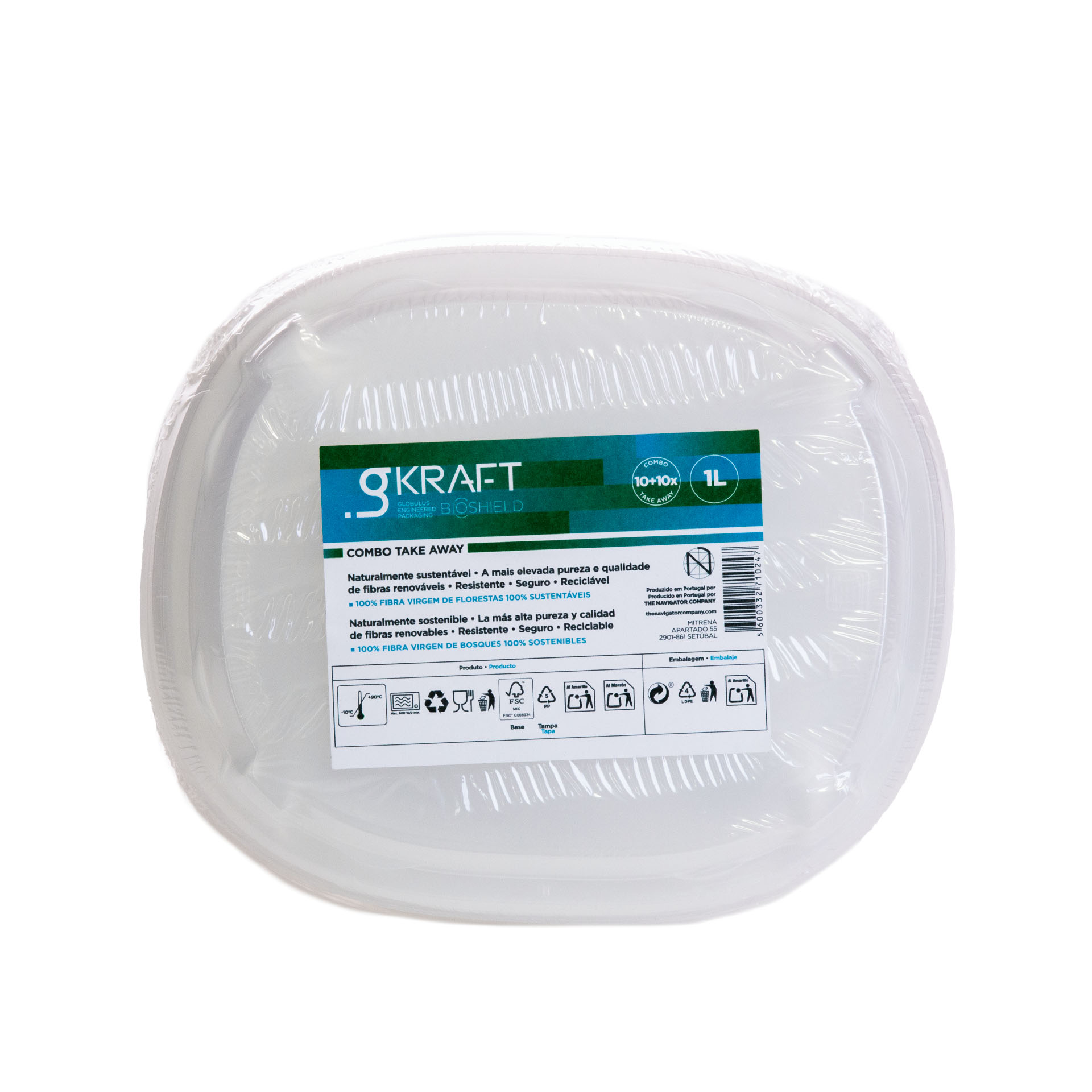 Prato com Tampa Take Away Gkraft Bioshield 1000ml 22cm Pack 10