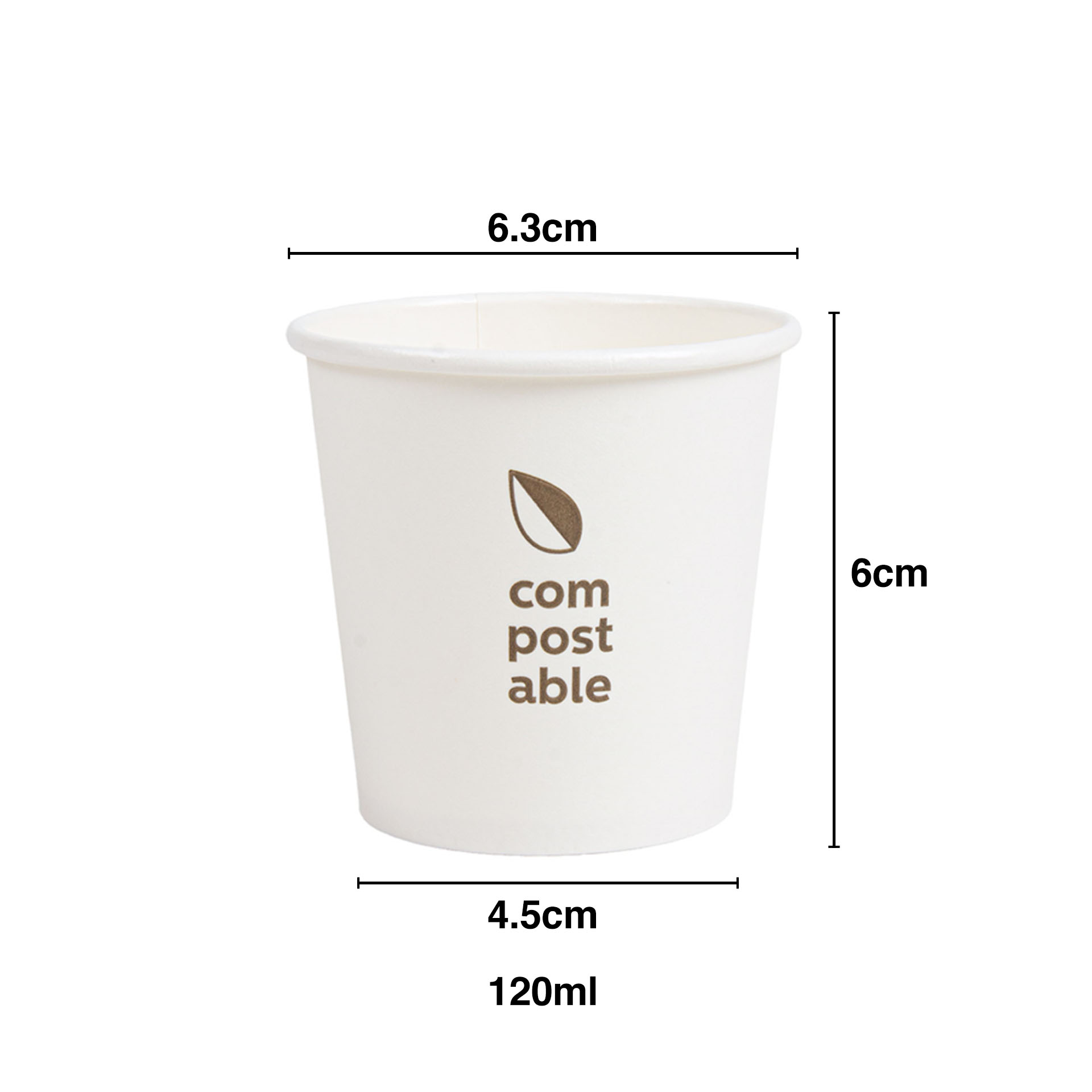 Copo Cartão Bebidas Frias / Quentes Compostable 120ml 6.3X4.5X6cm Pack 50