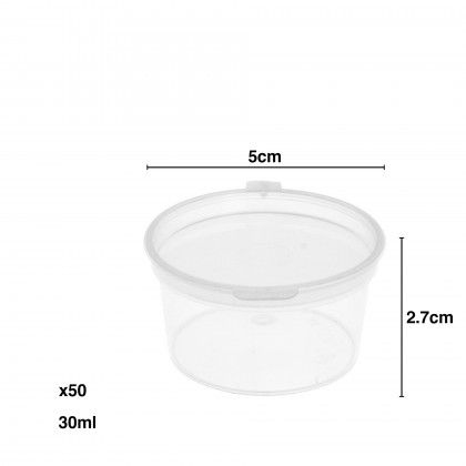 Recipiente Polipropileno com Tampa Redondo 30ml 5X2.7cm Pack 50