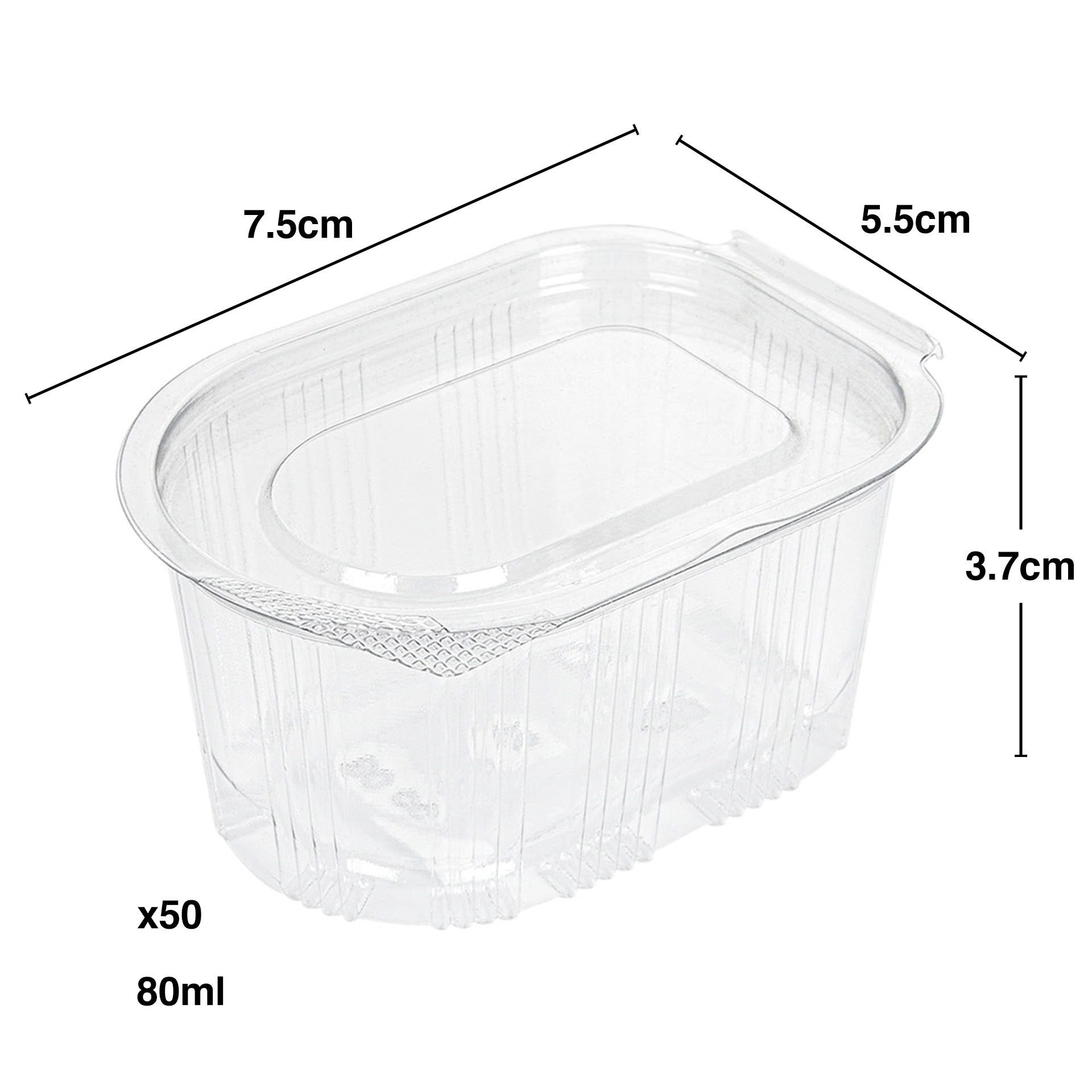Recipiente Polipropileno com Tampa Oval 80ml 7.5X5.5X3.7cm Pack 50