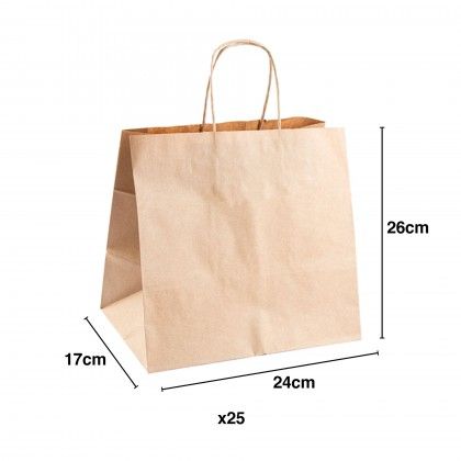 Saco Catering com Asas Kraft Bege 26X17X24cm Pack 25