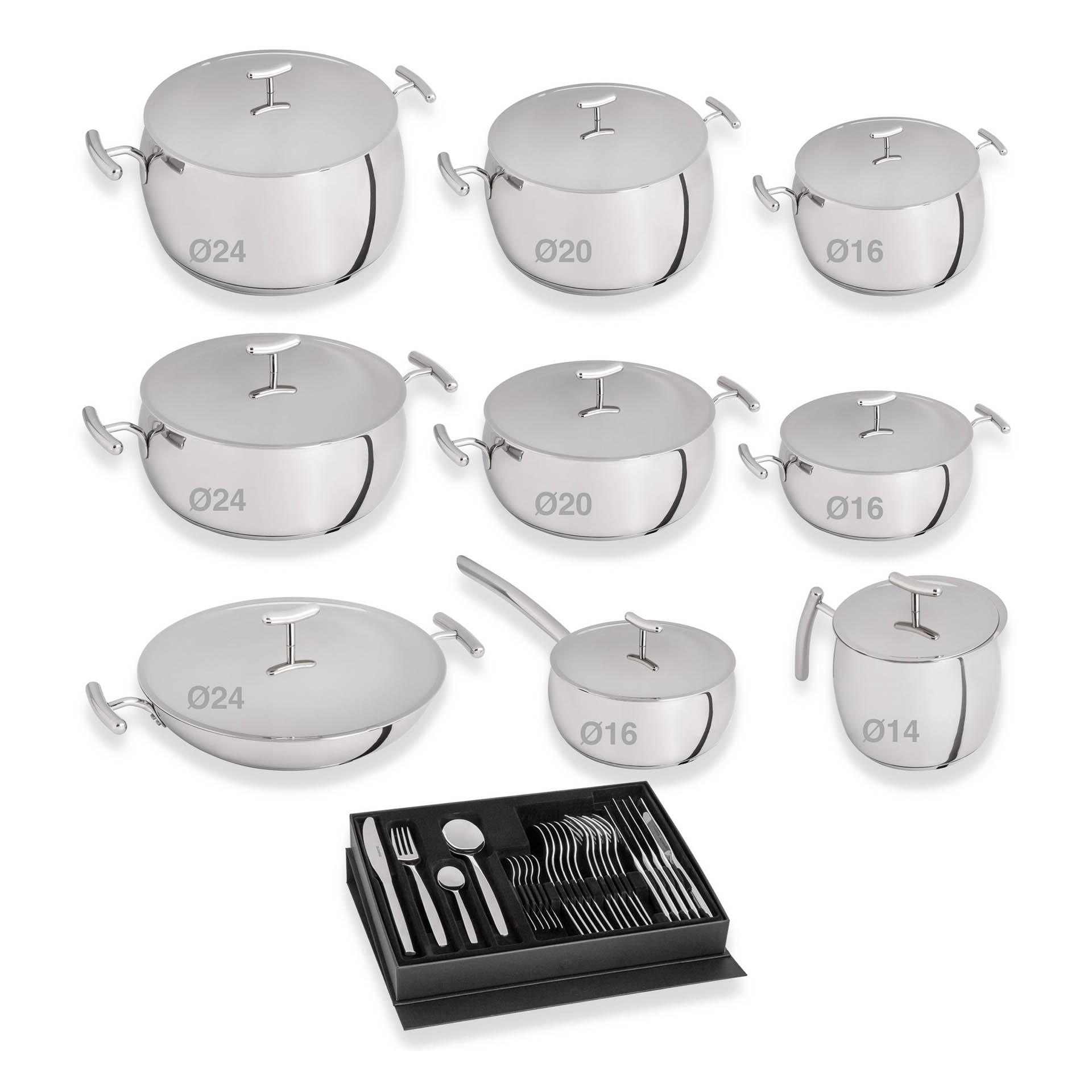 Yumi Trem Panelas 9 Peças + Faqueiro 24 Peças