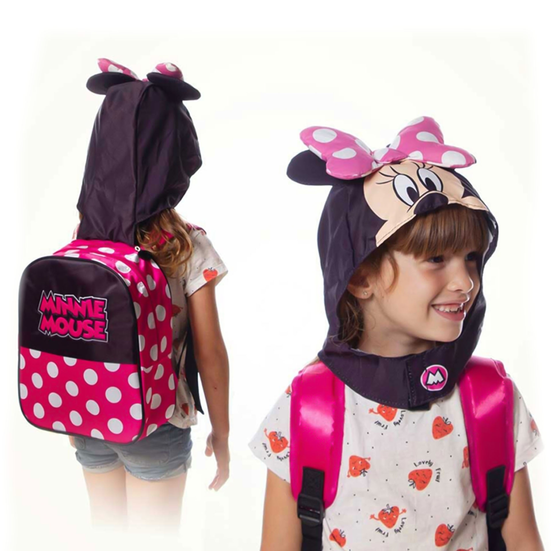 Mochila Infantil Minnie com Capucho 26X31X11cm
