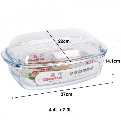 Caçarola Vidro com Tampa Quttin 4.4+2.3L 37X22X14.1cm Caçarola Vidro com Tampa Quttin 4.4+2.3L 37X22X14.1cm