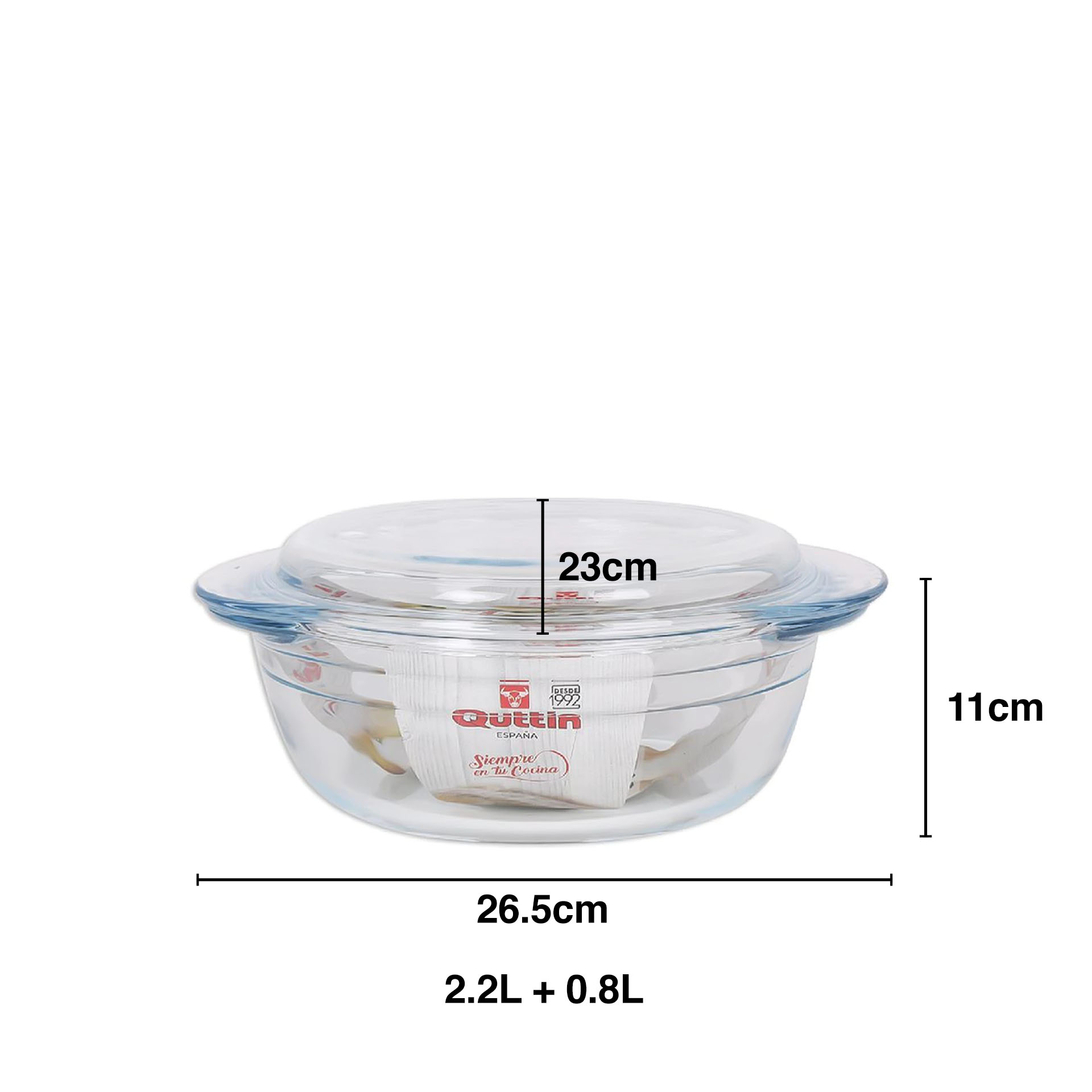 Caçarola Vidro com Tampa Quttin 2.2+0.8L 26.5X23X11cm
