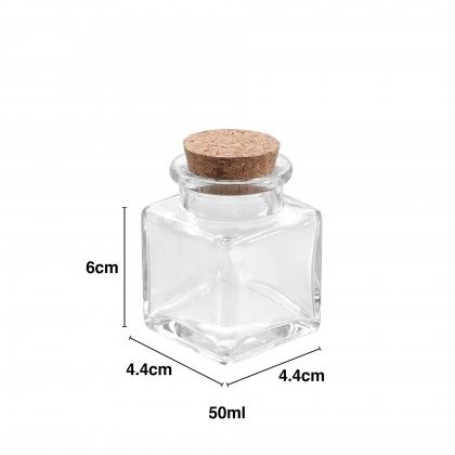 Frasco Vidro Tampa Cortia Quadrado 50ml 4.4X4.4X6cm