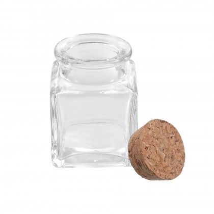 Frasco Vidro Tampa Cortia Quadrado 50ml 4.4X4.4X6cm