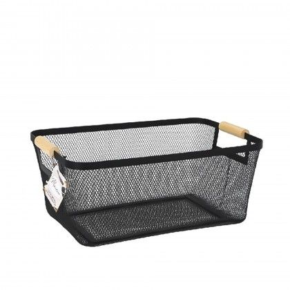 Cesto Rede Metal Asa Madeira 37X23X16cm Cesto Rede Metal Asa Madeira 37X23X16cm