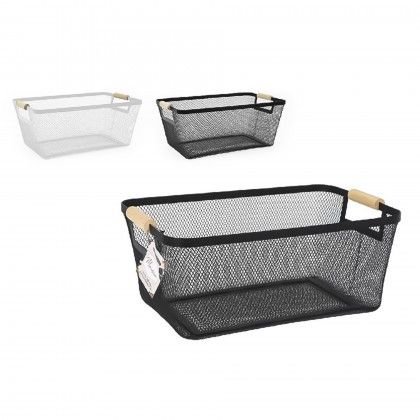 Cesto Rede Metal Asa Madeira 37X23X16cm Cesto Rede Metal Asa Madeira 37X23X16cm
