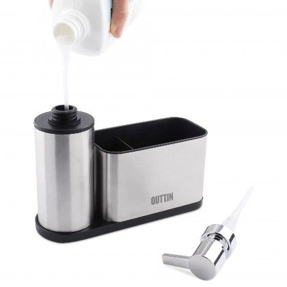 Dispensador Sab�o Inox com Porta Esfreg�o 20X7X18.5cm