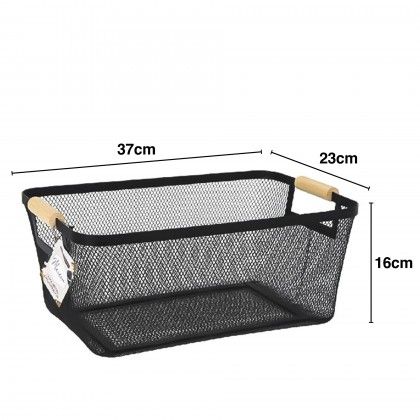 Cesto Rede Metal Asa Madeira 37X23X16cm Cesto Rede Metal Asa Madeira 37X23X16cm