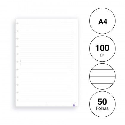 Recarga para Caderno Ingeniox A4 Pautado 50F 100gr