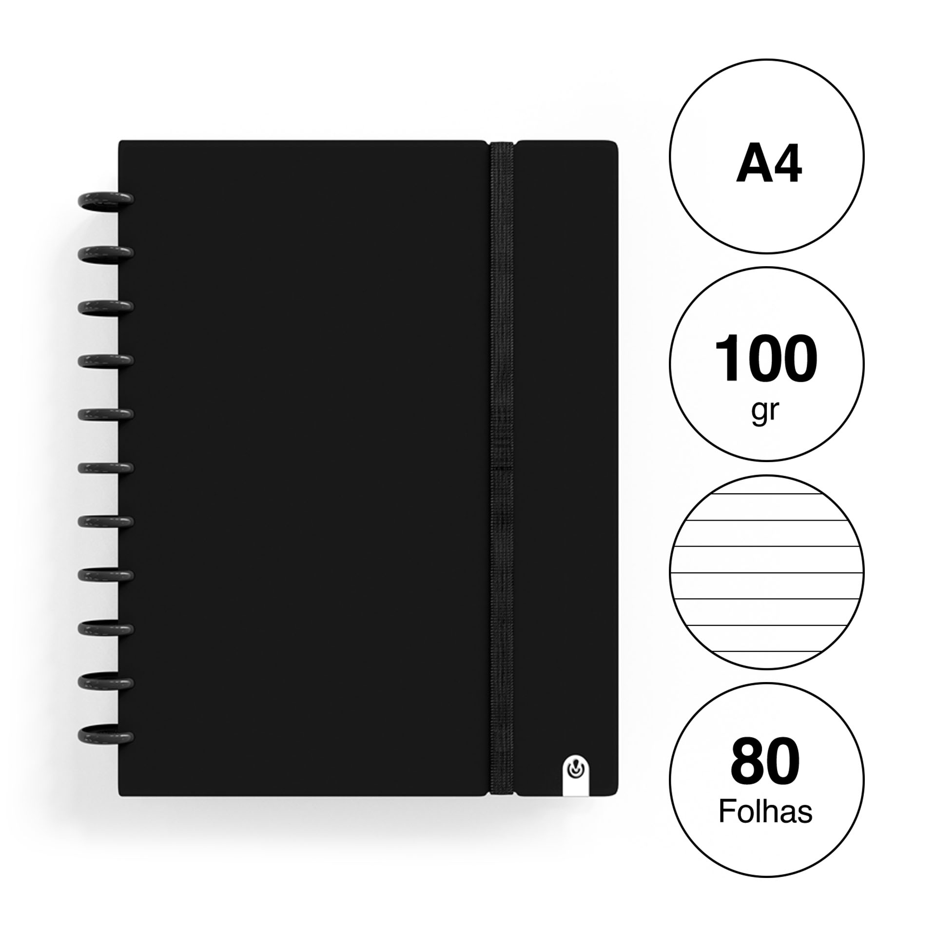 Caderno Ingeniox Pautado A4 Cor Sólida Preto 80F 100gr