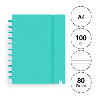 Caderno Ingeniox Pautado A4 Pastel Menta 80F 100gr