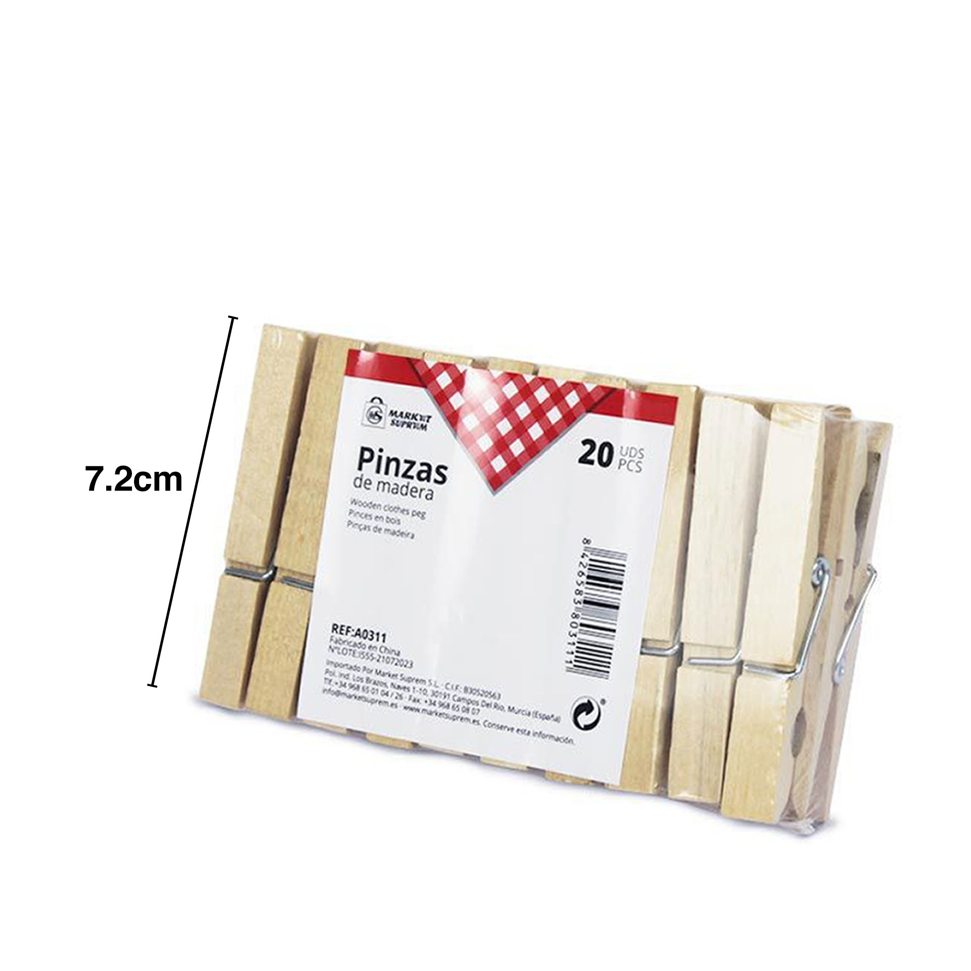 Mola Roupa Madeira 7.2cm Pack 20