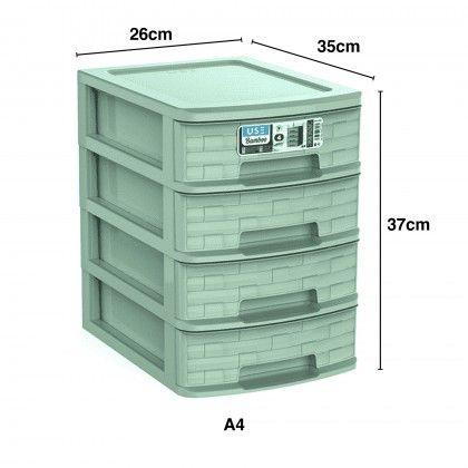 Caixa Organizadora Bamboo 4 Gavetas A4 Verde 35X26X37cm