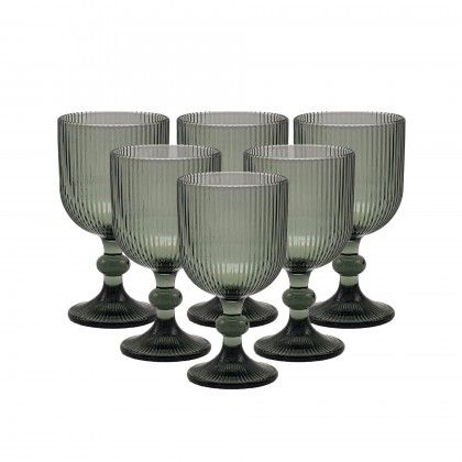 Copo com Pé Stripes Cinzento 330ml 9X16.5cm Pack 6 Copo com Pé Stripes Cinzento 330ml 9X16.5cm Pack 6