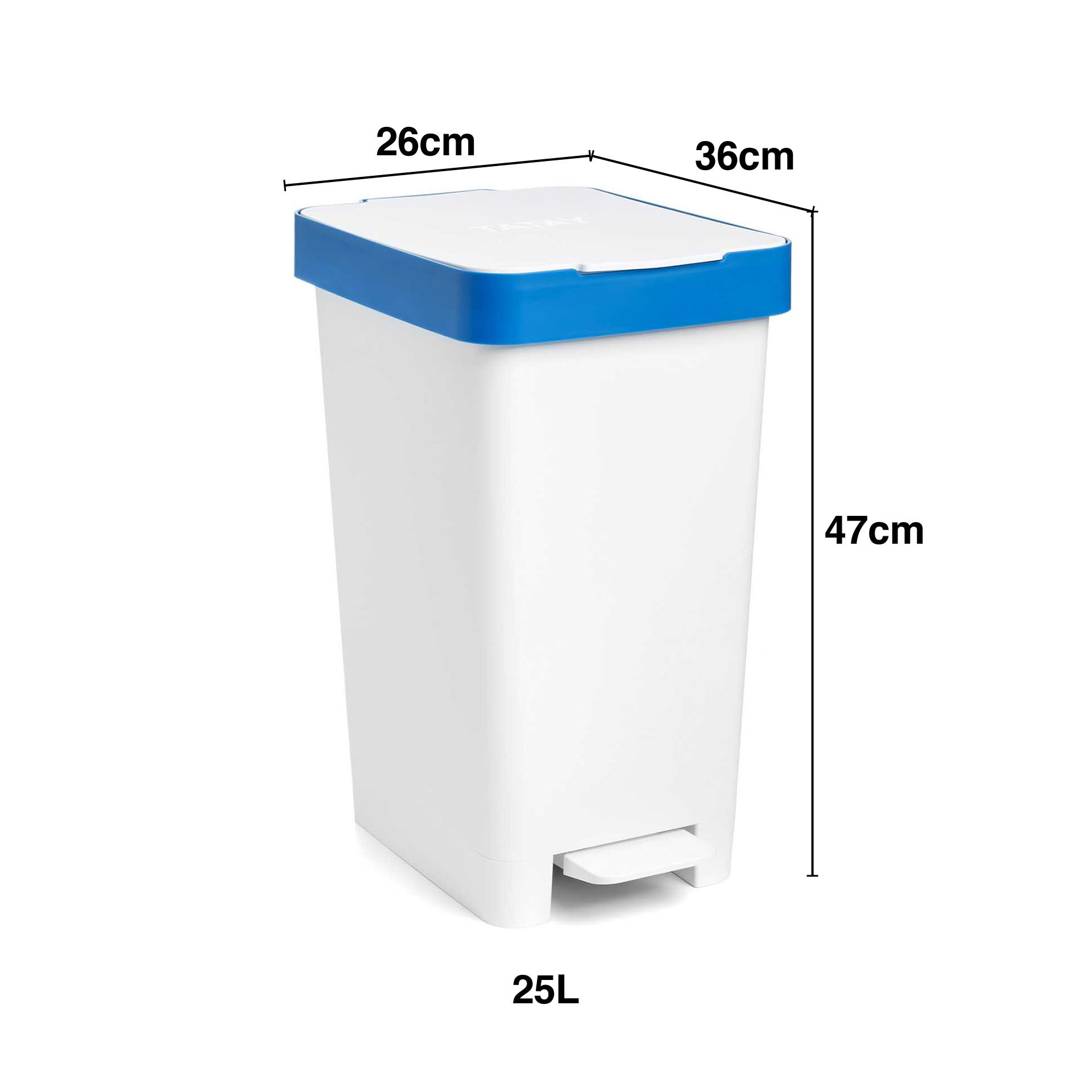 Balde Reciclagem com Pedal Smart Branco / Azul 25L 26X36X47cm