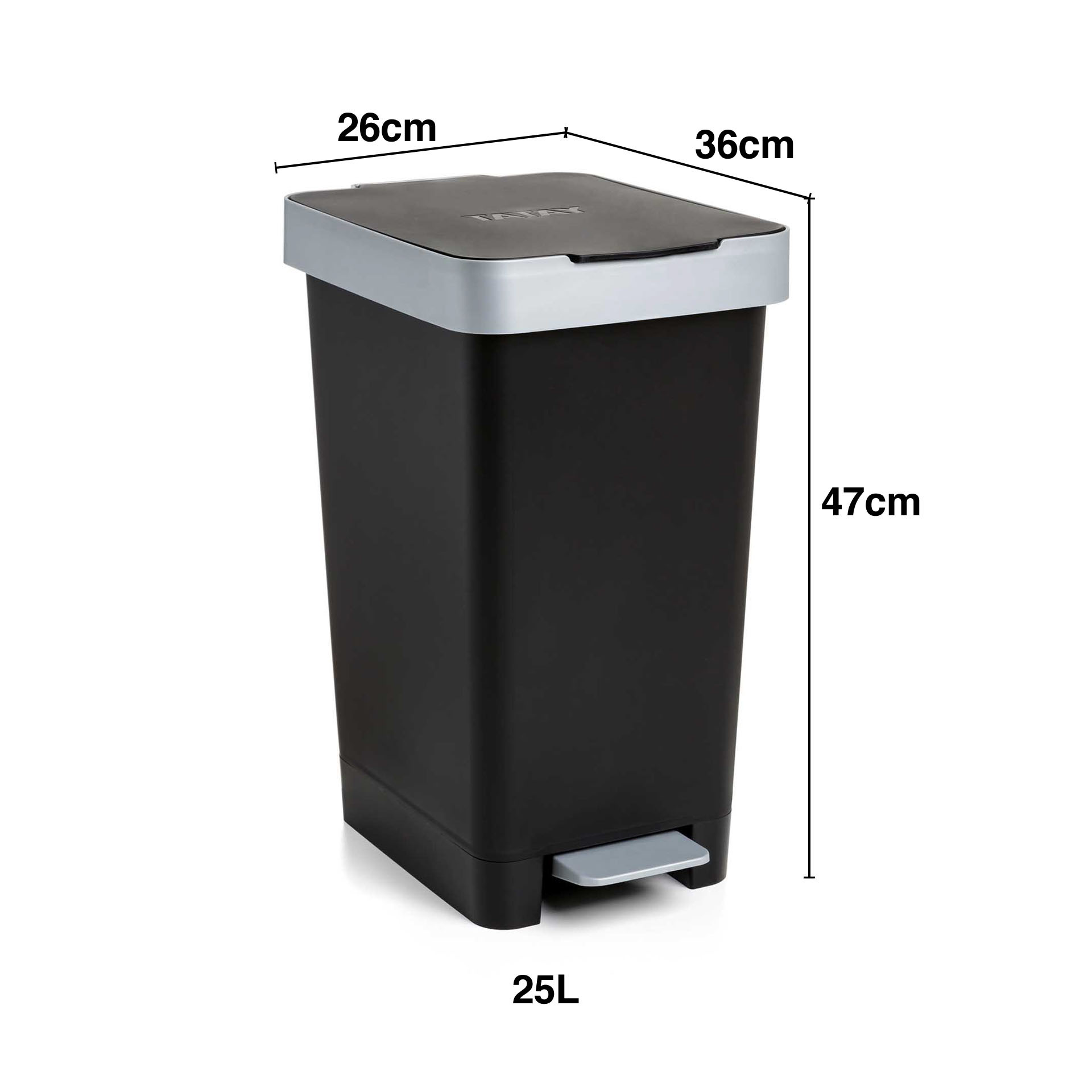Balde Lixo com Pedal Smart Cor Sólida Preto 25L 26X36X47cm