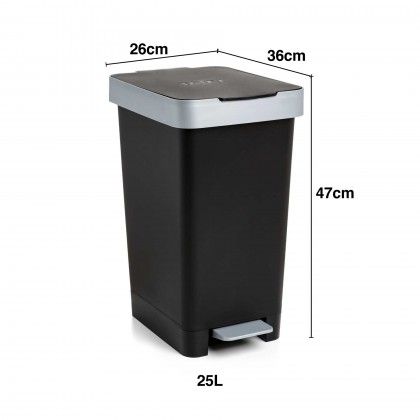 Balde Lixo com Pedal Smart Cor Slida Preto 25L 26X36X47cm