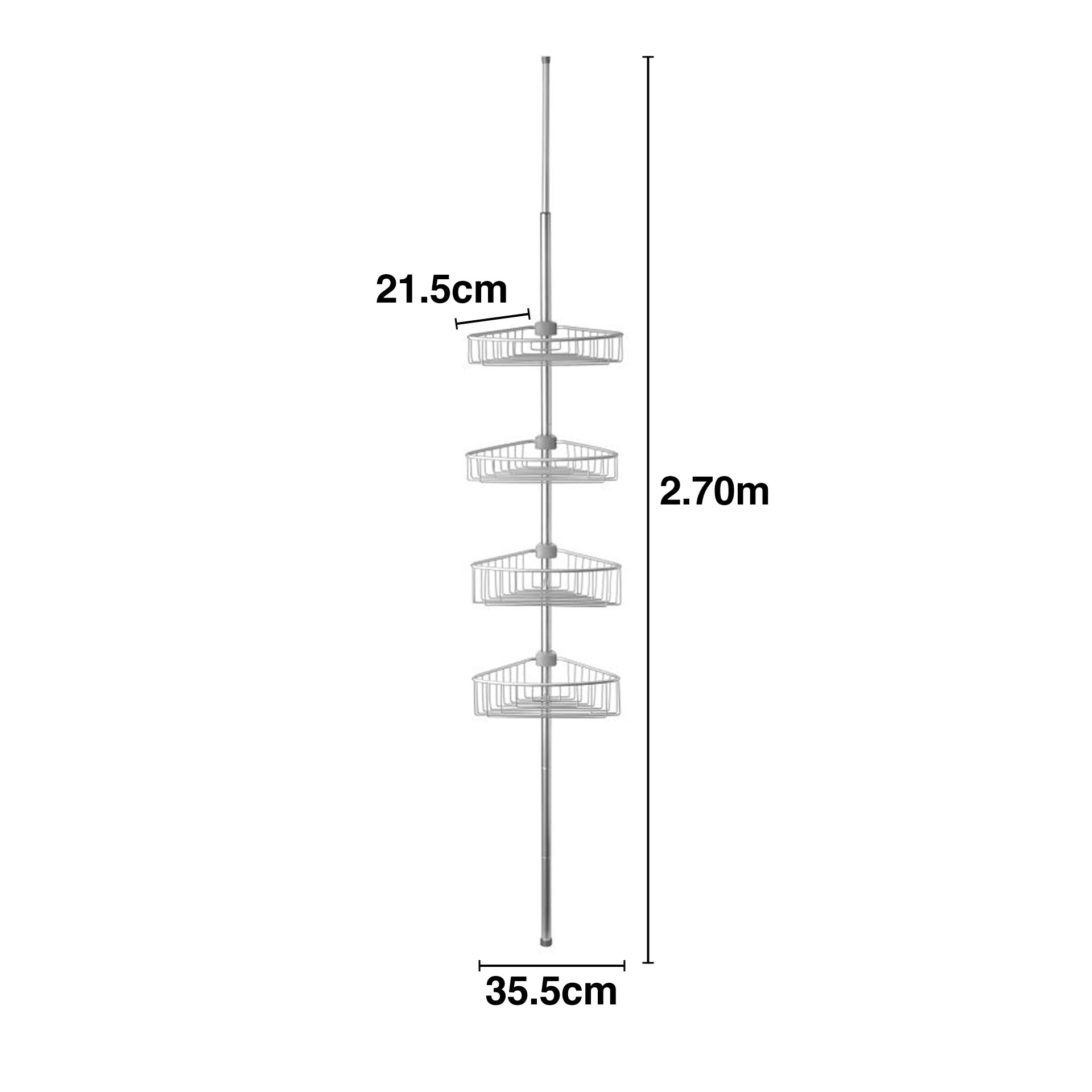 Barra Telescópica Alumínio 4 Cestos WC Prateado 35.5X21.5X270cm