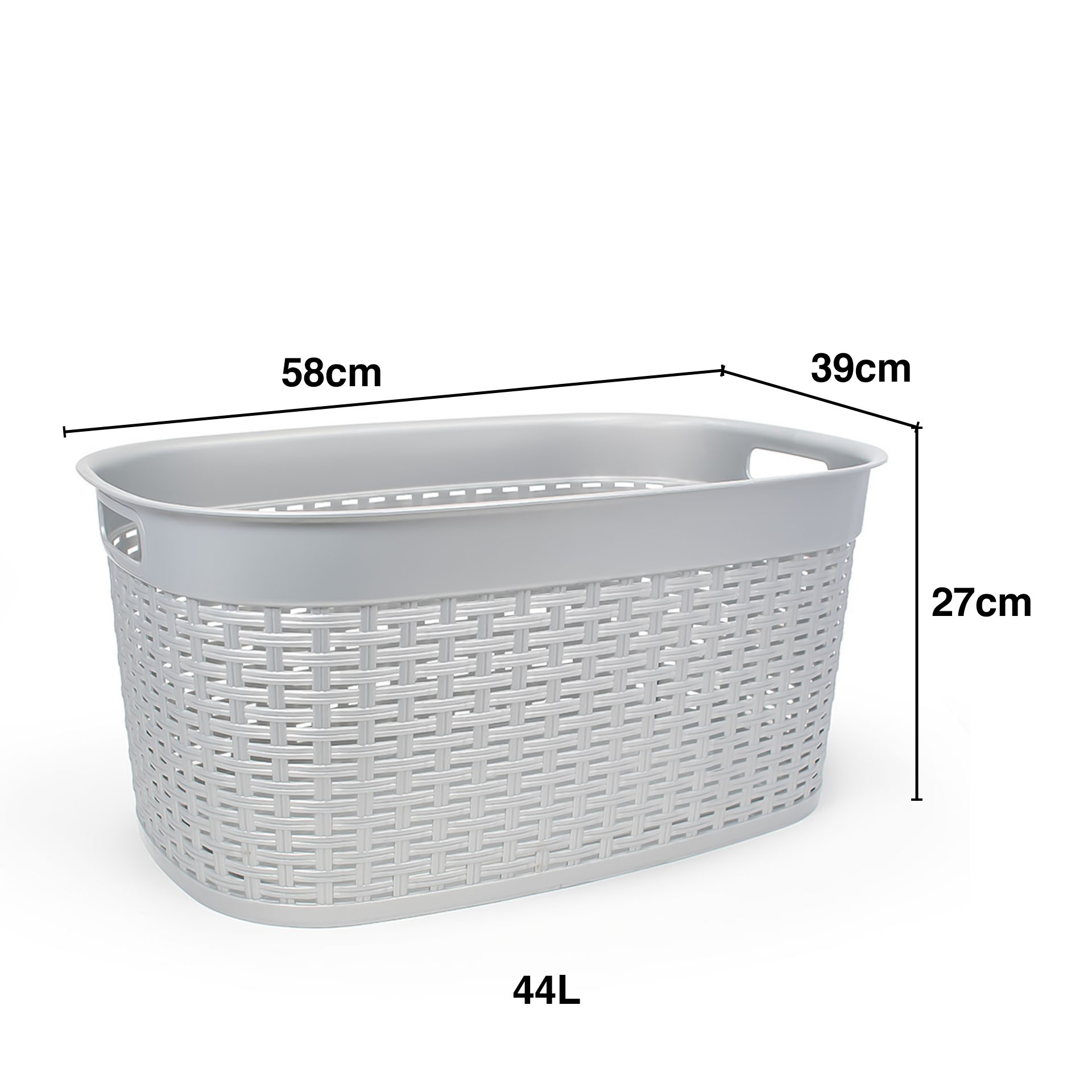 Cesta Roupa Plástico Rattan Cinzento 44l 58X39X27cm
