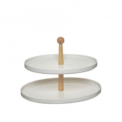 Prato Porcelana 2 N�veis com Pega Madeira 36.5X26.5cm