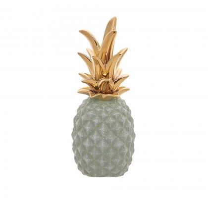 Anan�s Cer�mica Branco e Dourado 8X8X23.5cm