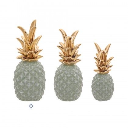 Anan�s Cer�mica Branco e Dourado 8X8X23.5cm