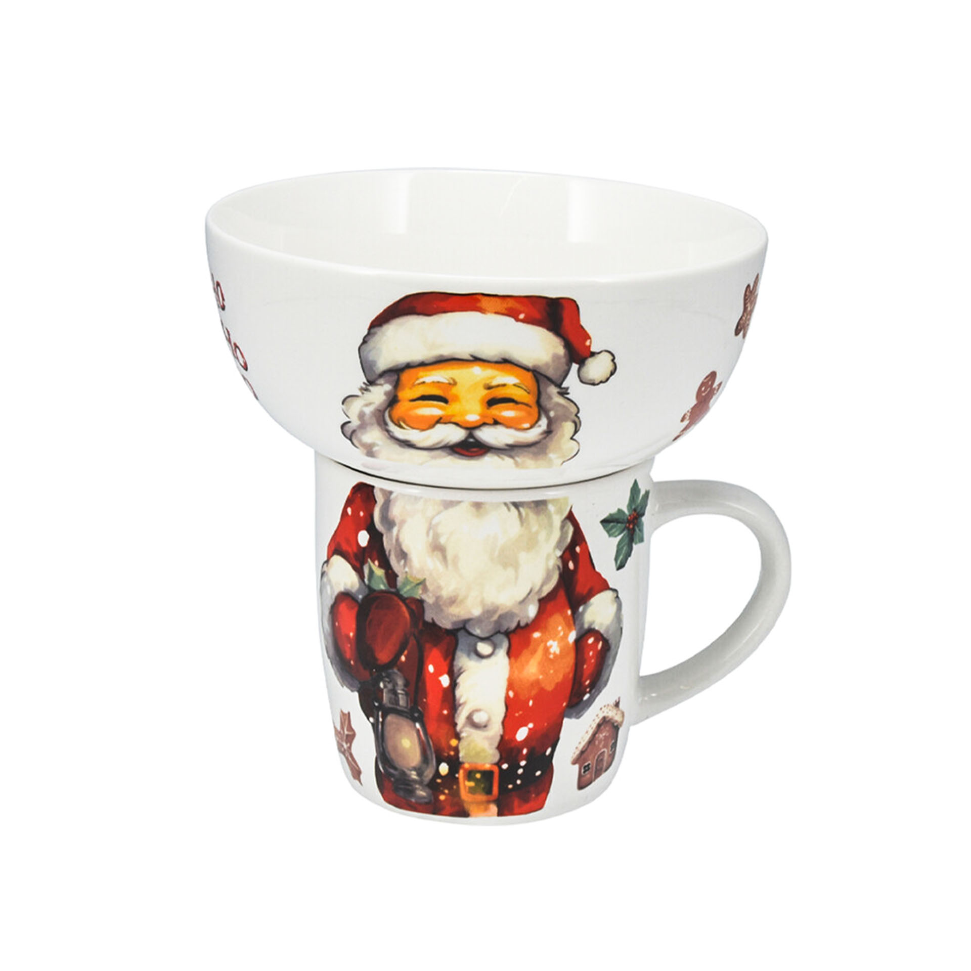 Caneca Natal 360ml com tigela 600ml Porcelana