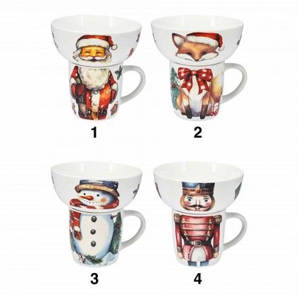 Caneca Natal 360ml com tigela 600ml Porcelana