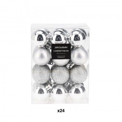 Bola Natal Prata 3cm Pack 24