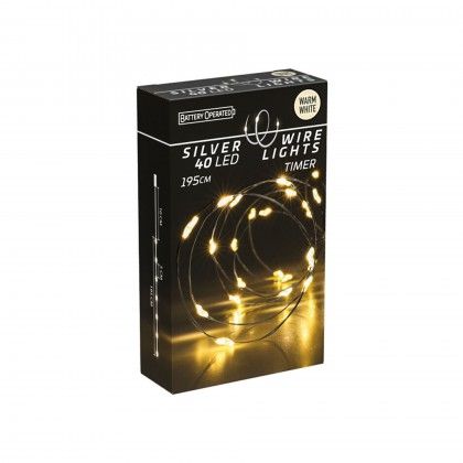 Grinalda Natal Fio Prata 40 Led Luz Quente 195cm Grinalda Natal Fio Prata 40 Led Luz Quente 195cm