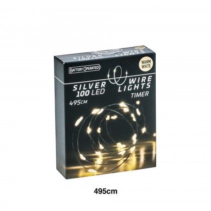 Grinalda Natal Fio Prata 100 Led Luz Quente 495cm