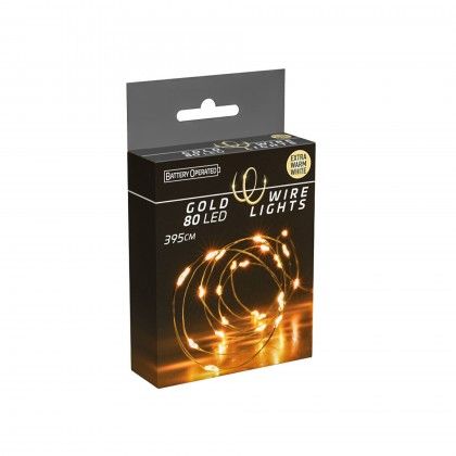 Grinalda Natal Fio Ouro 80 Led Luz Quente 395cm