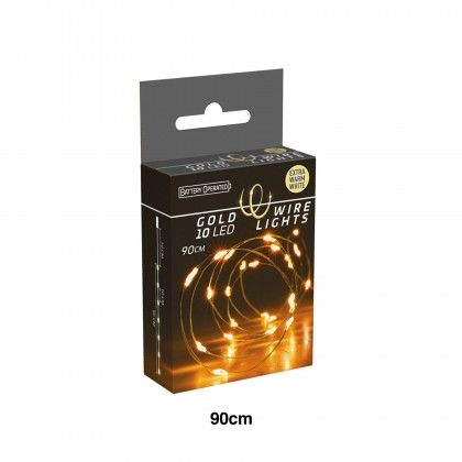 Grinalda Natal Fio Ouro 10 Led Luz Quente 90cm