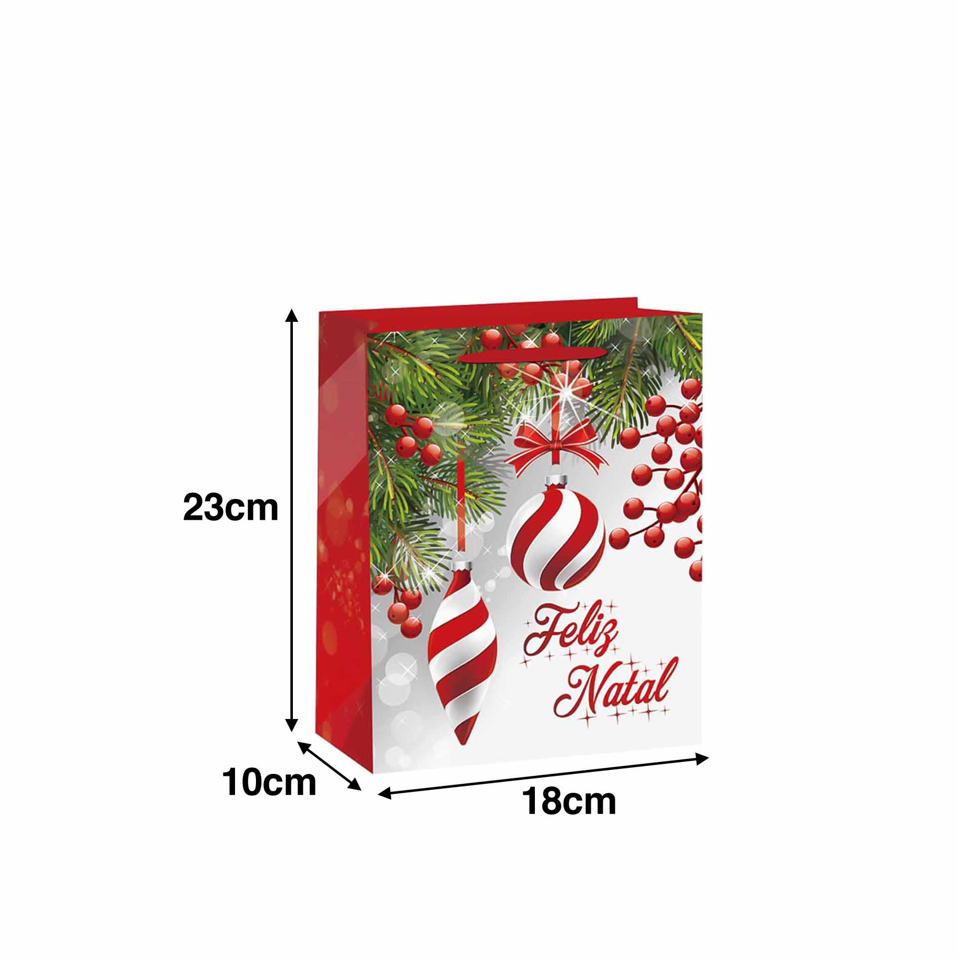 Saco Papel Natal Vermelho Presentes 18X10X23cm