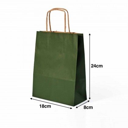 Saco Papel Asa Retorcida Kraft Verde 18X8X24cm Saco Papel Asa Retorcida Kraft Verde 18X8X24cm
